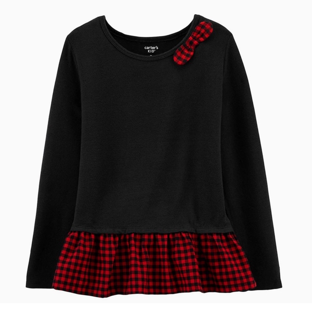 Plaid Peplum Jersey Top